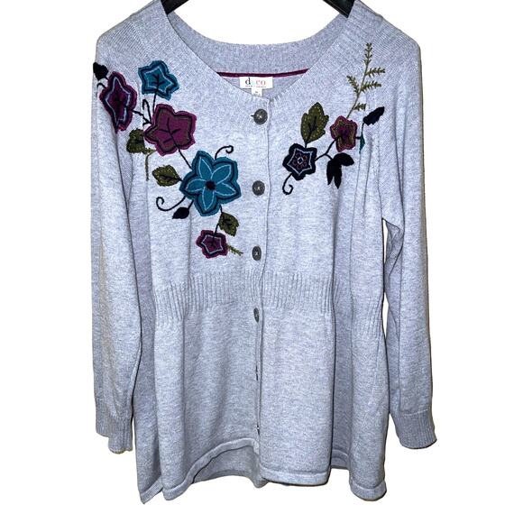 Denim & Co. Cardigan Sweater Womens 2X Button Jacket Embroidery Grandmacore NEW - Picture 4 of 12